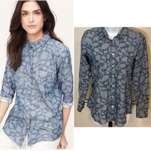 Loft Floral Chambray Softened Top XS